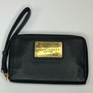Marc Jacobs Black Leather Wristlet with Gold Hardware